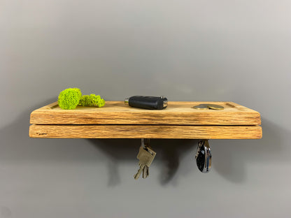 Rustikales Schlüsselbrett aus Massivholz Eiche - magnetisch & mit Ablage