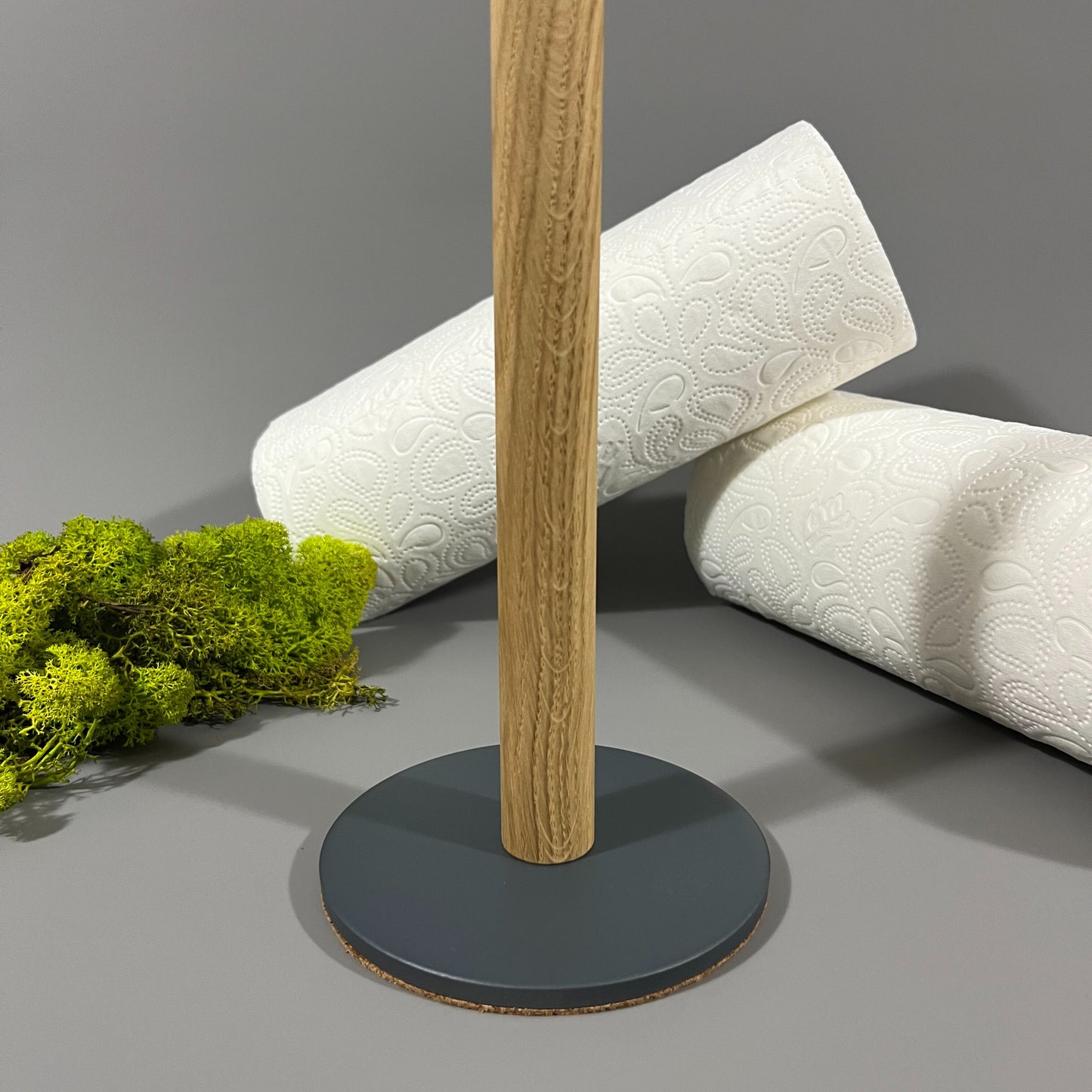 Küchenrollenhalter aus Holz - Metallfuß in Anthrazit