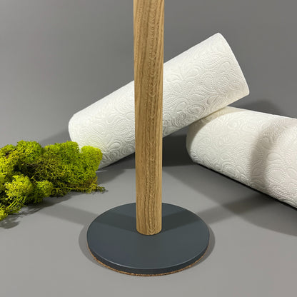 Küchenrollenhalter aus Holz - Metallfuß in Anthrazit