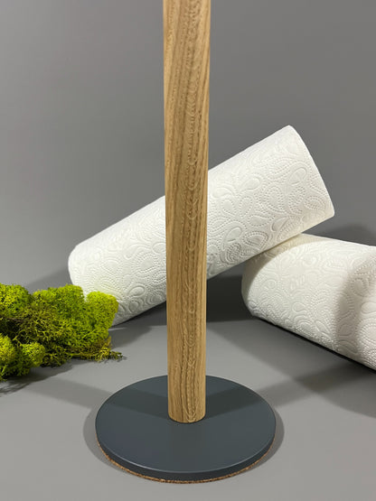 Küchenrollenhalter aus Holz - Metallfuß in Anthrazit