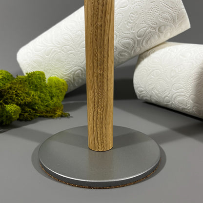 Küchenrollenhalter aus Holz - Metallfuß in Silbergrau