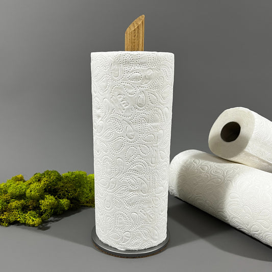 Küchenrollenhalter aus Holz - Metallfuß in Silbergrau